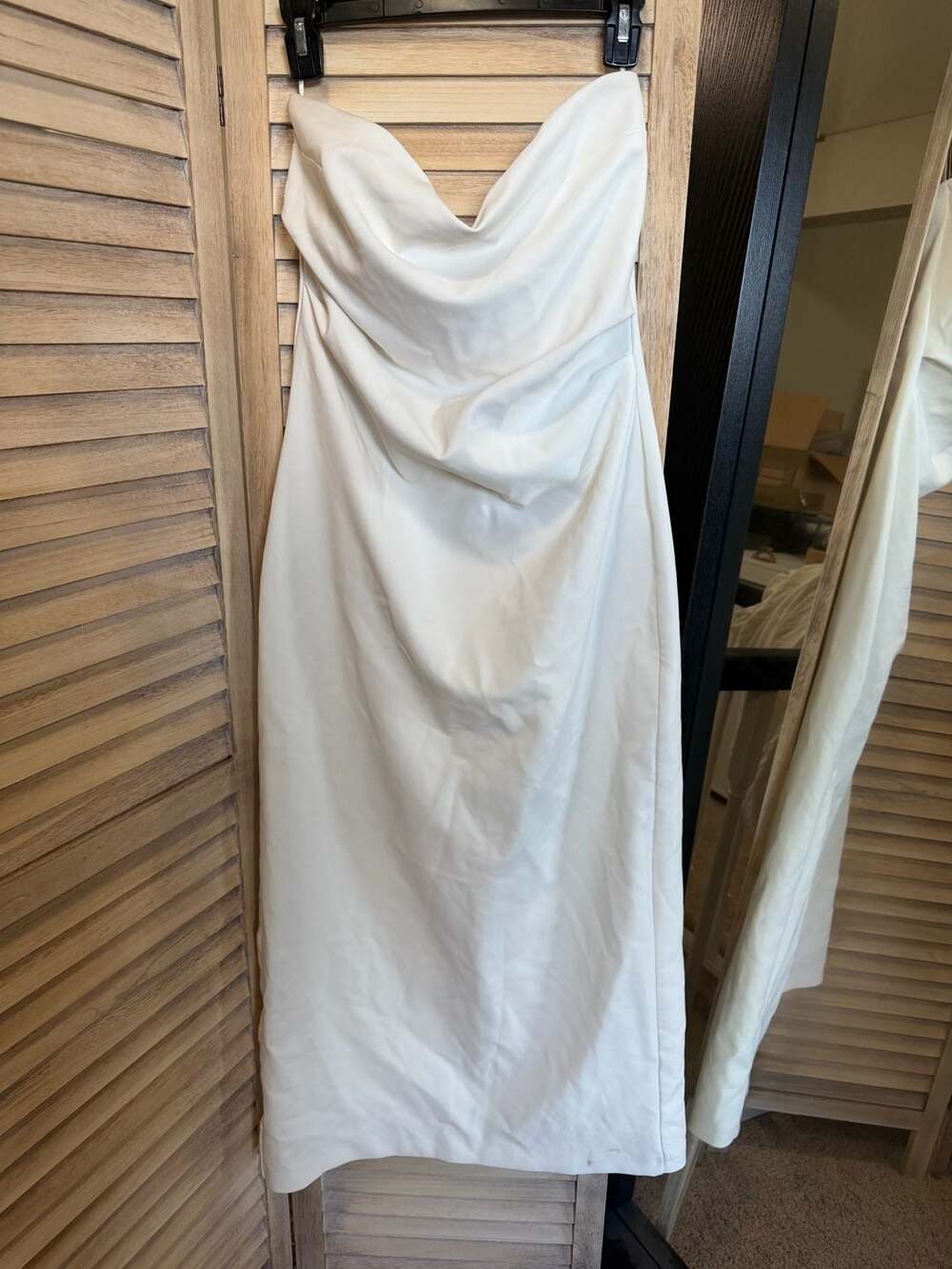 NWOT Zara Strapless Midi Dress with Back Slit in Ivory Size L